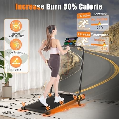 Foldable 7% Incline Walking Pad Treadmill 1-8KM/H Under Desk Home Gym