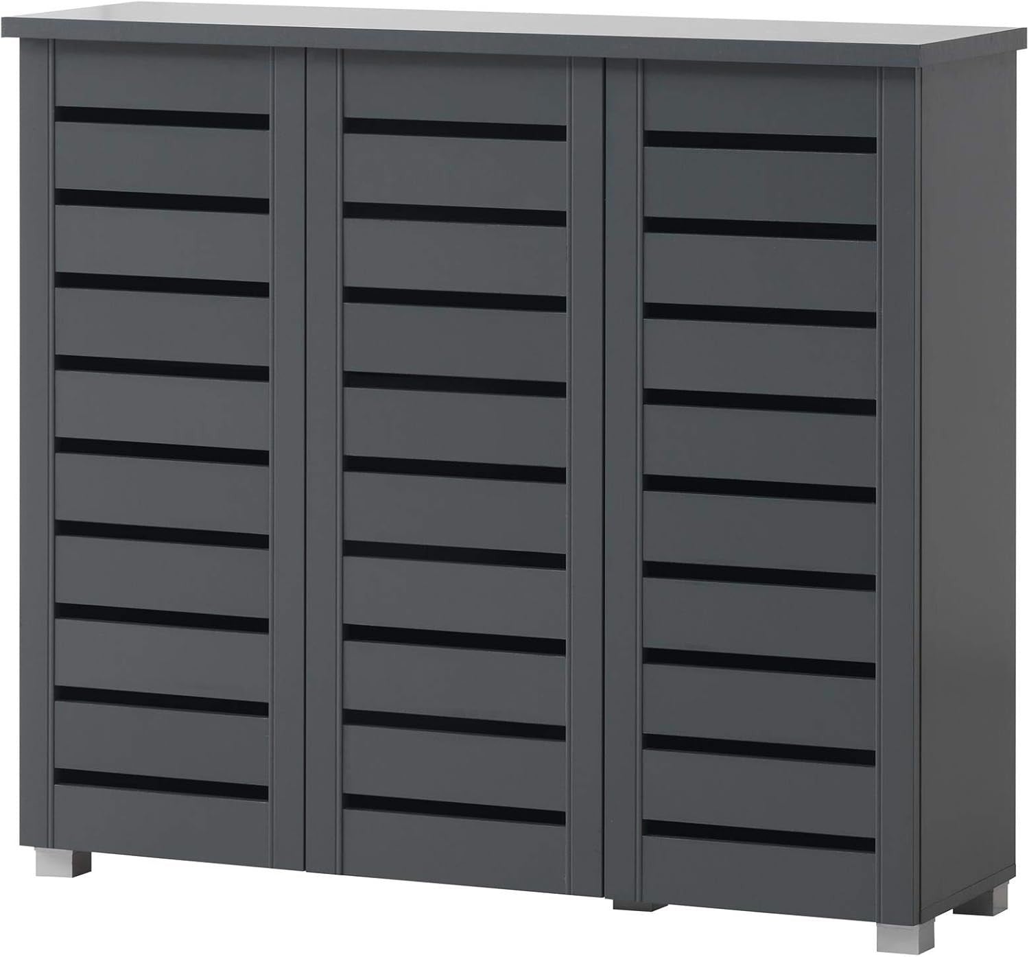 Modern Shoe Cabinet 4 Tier with 3 Doors | Grey Storage Unit for Hallway