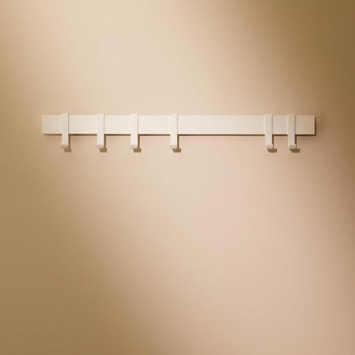 Modern Wall Coat Rack 58cm | White Metal Hanging Rail with 6 Sliding Hooks