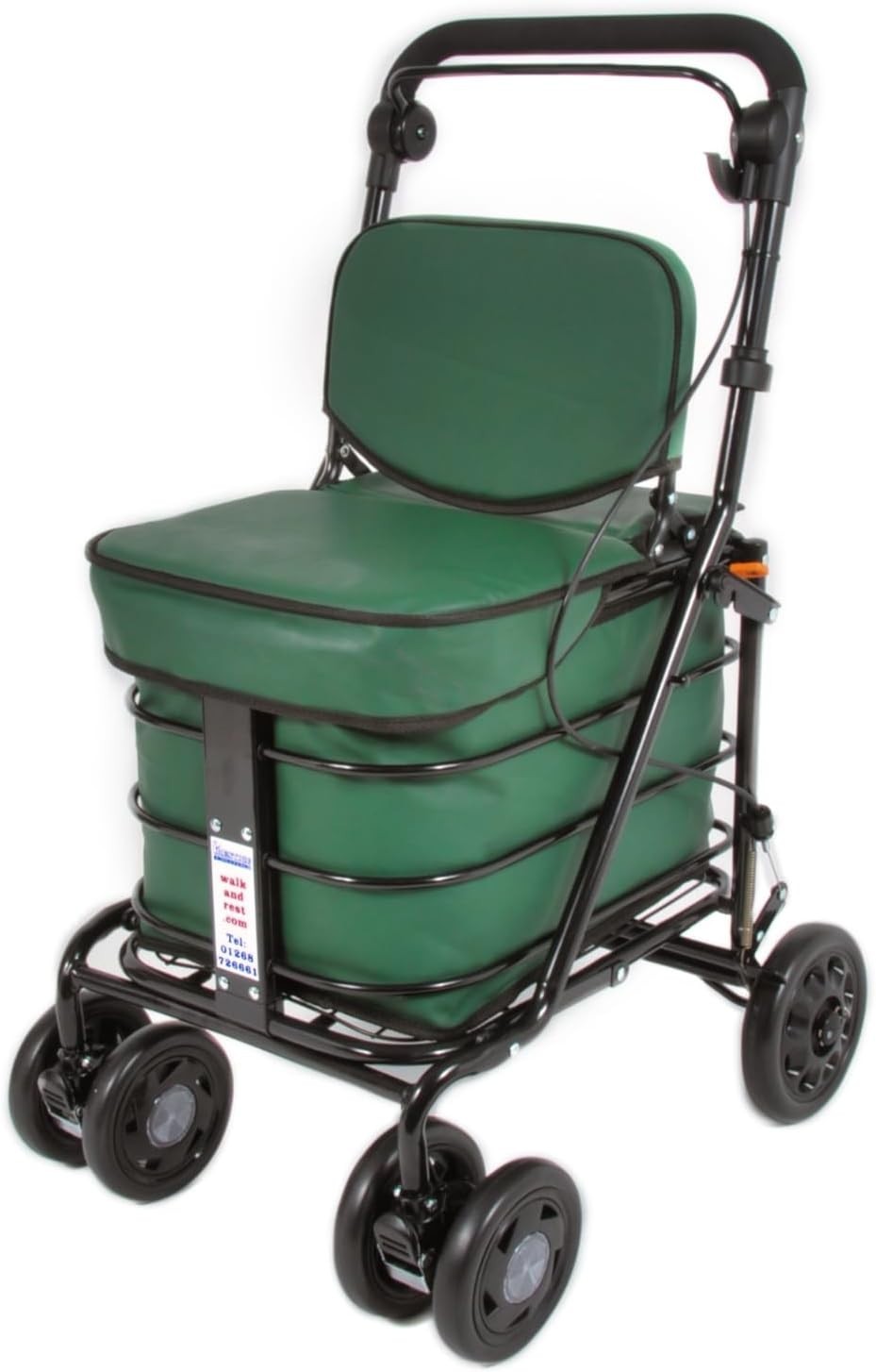 Premium 6 Wheel Mobility Shopping Trolley With Seat Backrest Forest Green