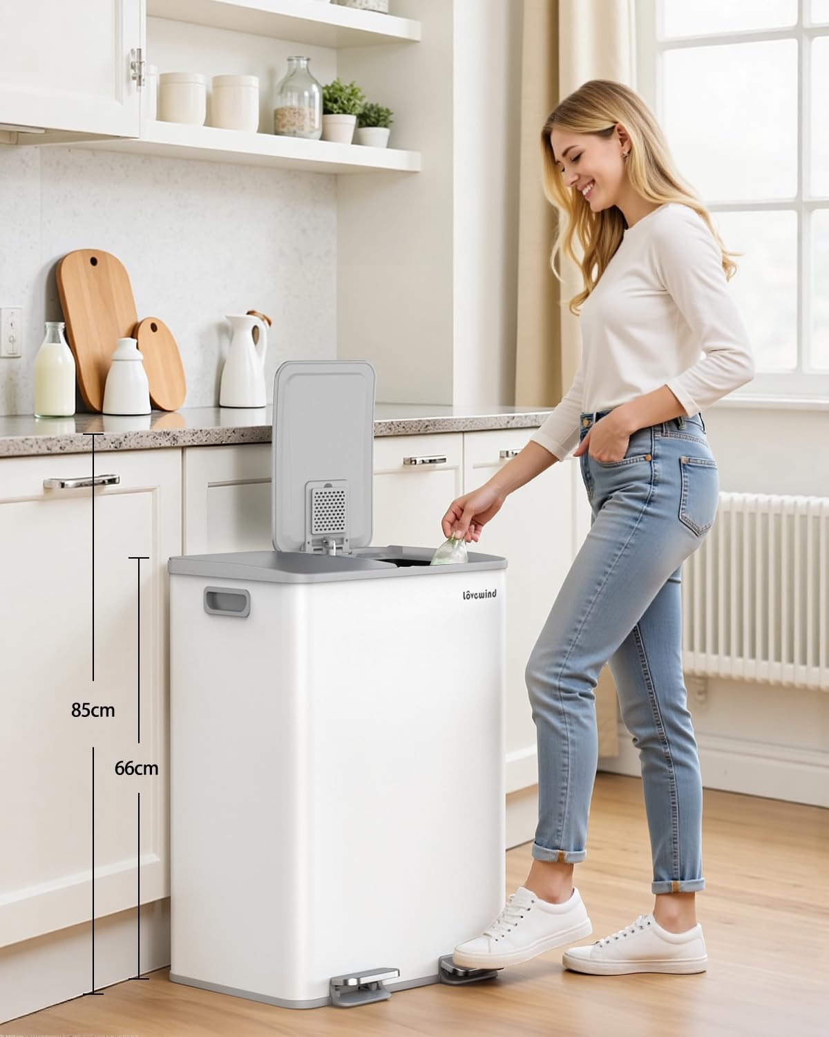 60L Double Kitchen Bin 2x30L White Soft Close Recycling