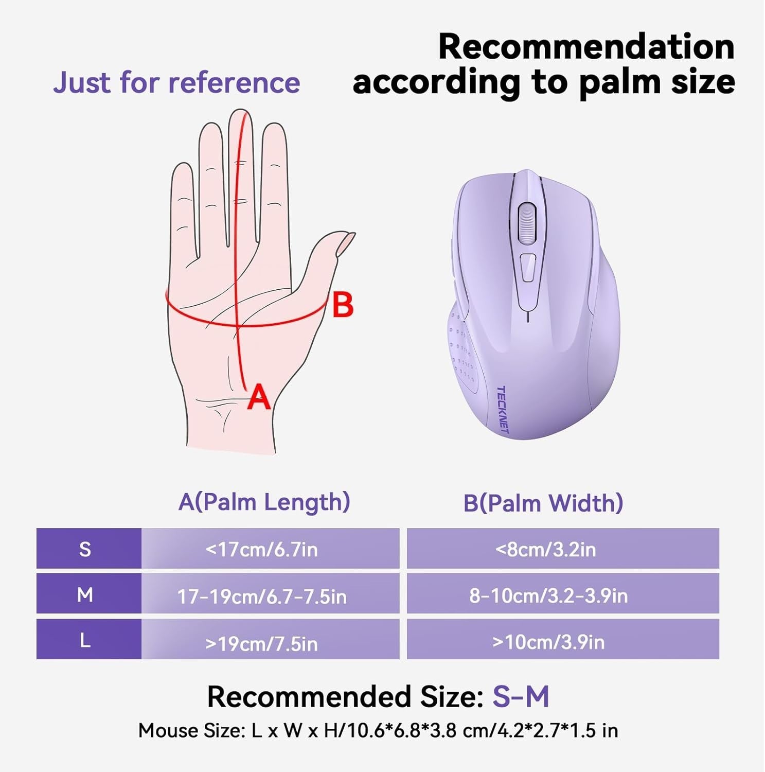 Silent Rechargeable Wireless Mouse Tri Mode Bluetooth 4800DPI Ergonomic Purple