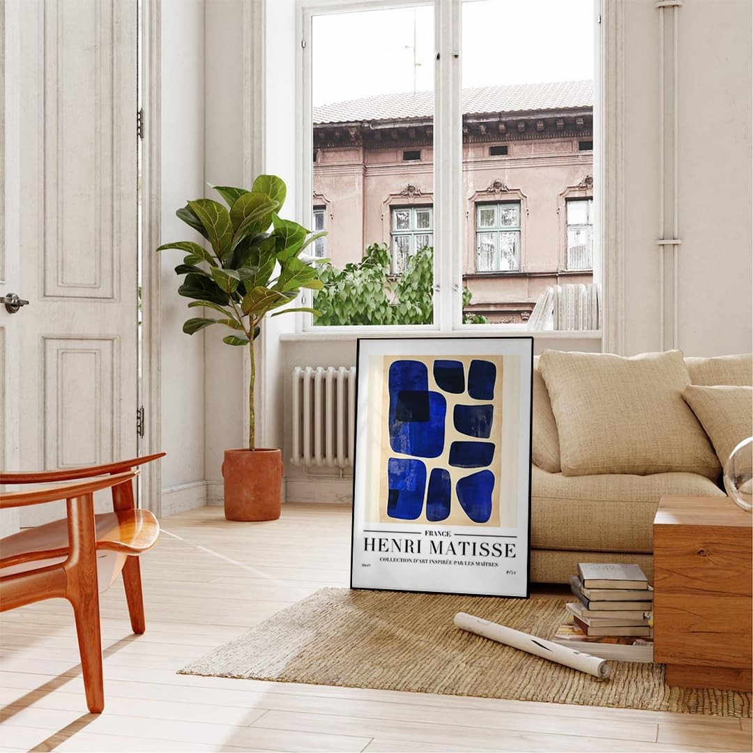 Blue Abstract Framed Wall Art Print A3 Modern Poster 42x30cm
