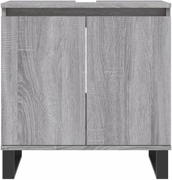 Grey Oak Under Sink Bathroom Cabinet 58cm Modern Vanity Unit