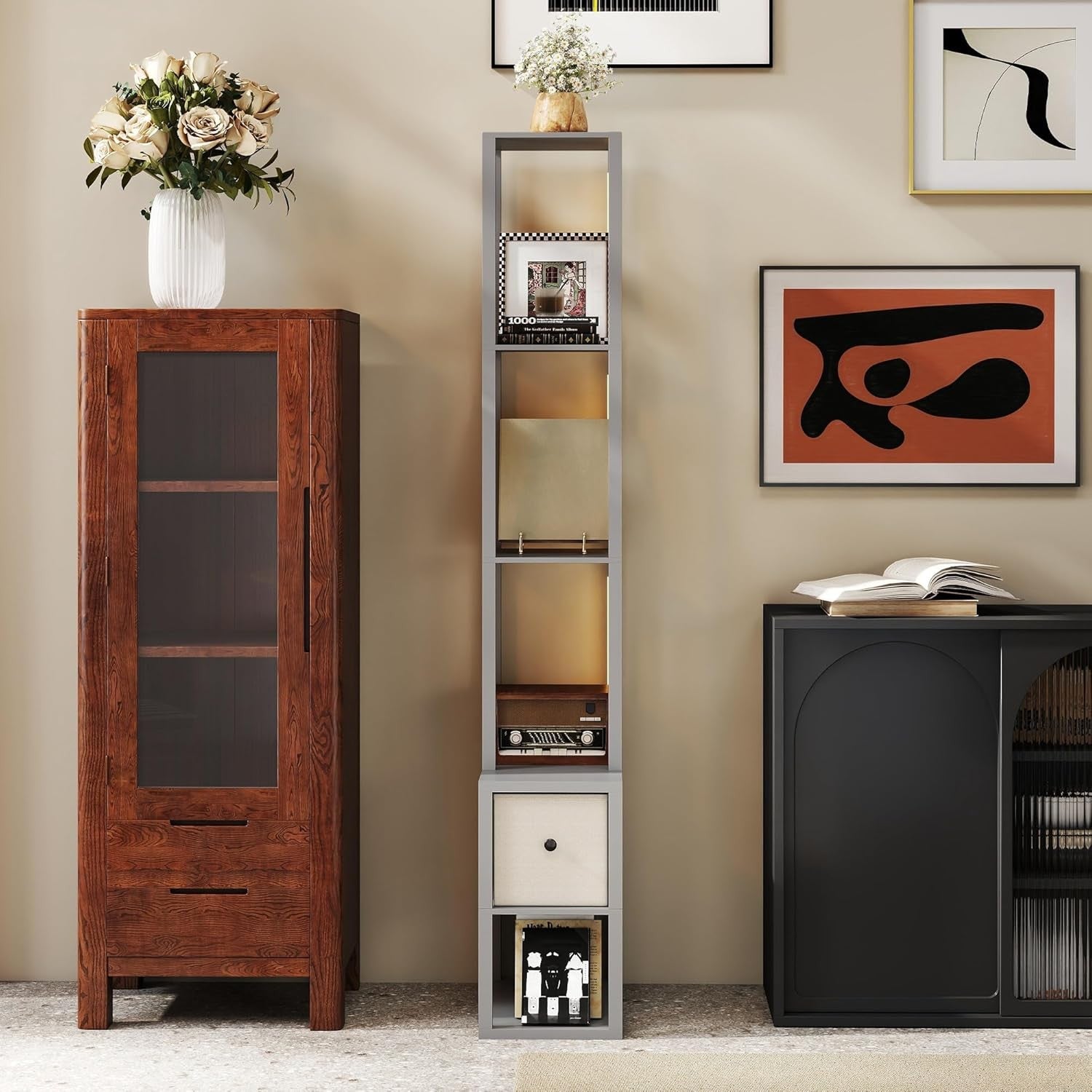 LED Floor Lamp with Shelves Storage Column Standing Lamp Adjustable Light