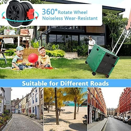 Foldable Rolling Shopping Trolley Cart Box 50Kg Portable w/ Lid Green
