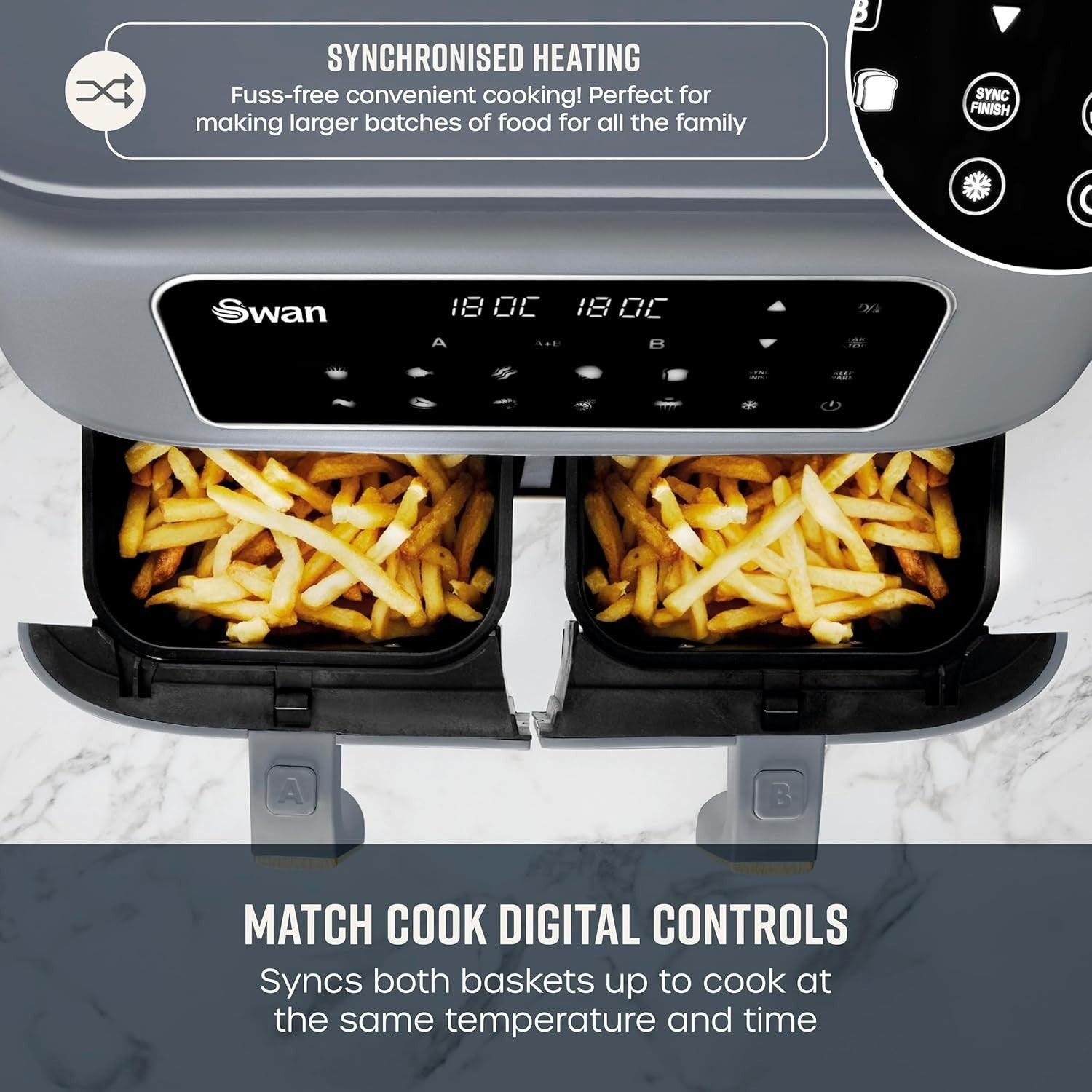 8L Dual Zone Air Fryer 1700W | 13-in-1 Presets | Nordic Grey | Healthy Rapid