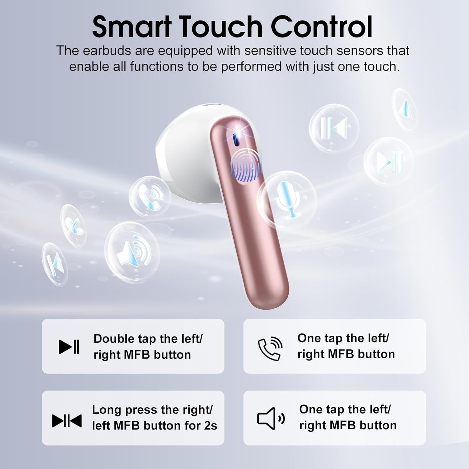 Rose Gold Bluetooth 5.4 Earbuds ENC Noise Cancelling HiFi Sound 40H Playtime