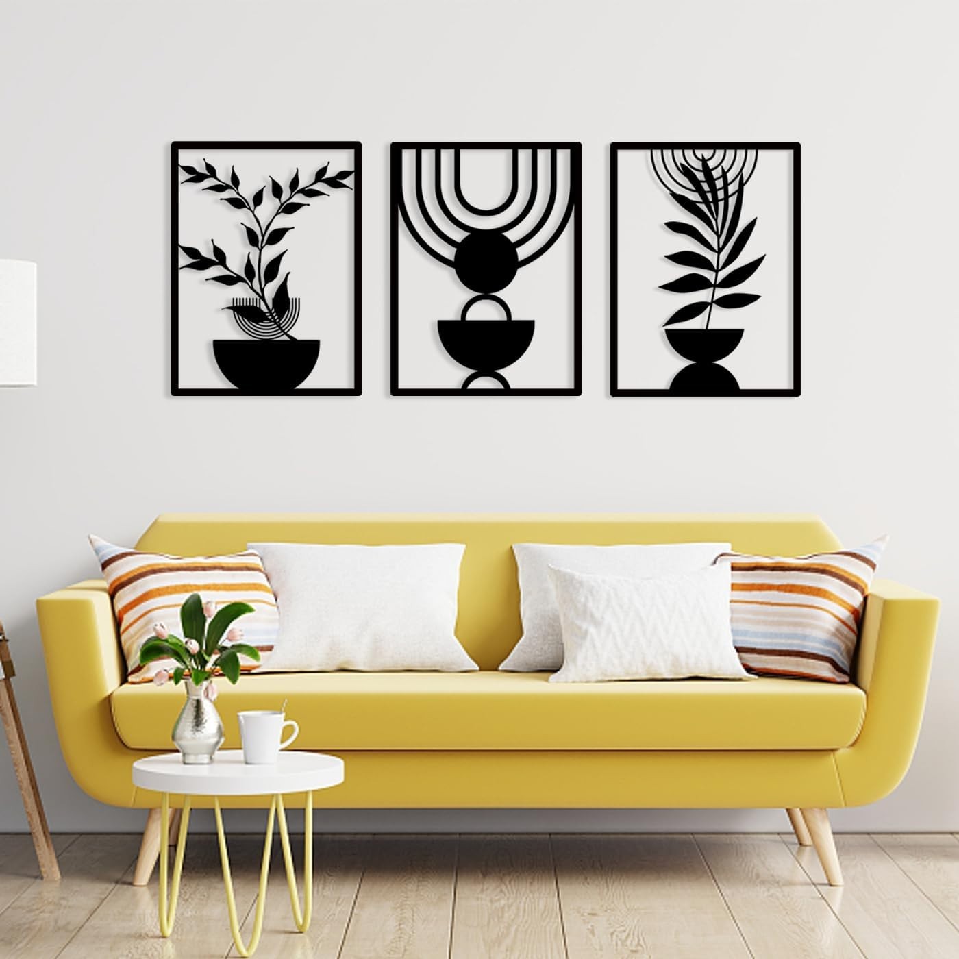 3 Panel Boho Metal Wall Art Black Geometric Wall Decor Set