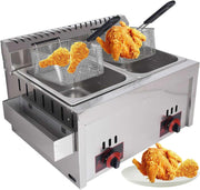 Commercial Gas Deep Fryer Stainless Steel Desktop LPG Fryer Basket Lid