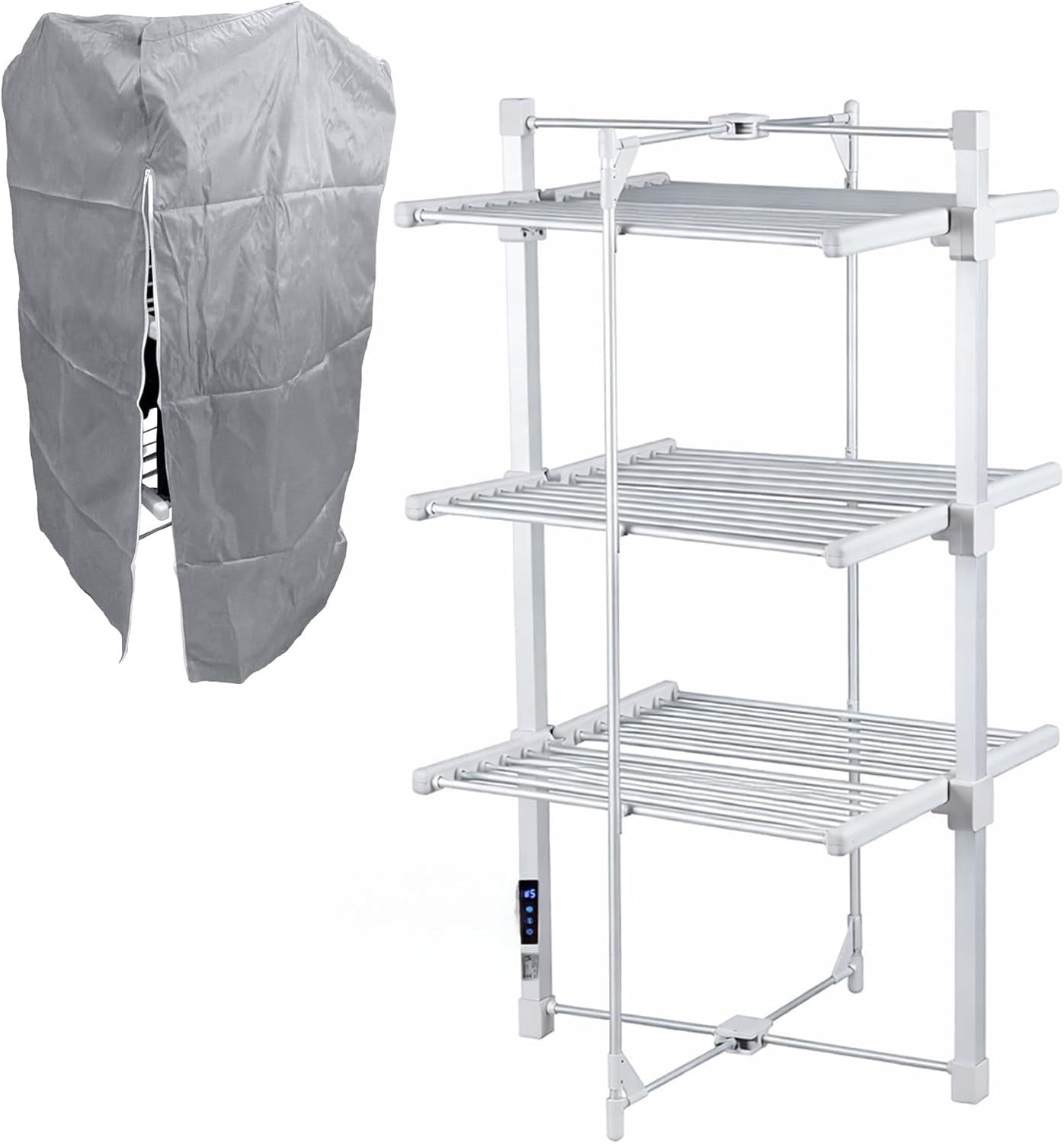 3 Tier Heated Clothes Airer Electric Dryer With Cover Touch Screen Timer