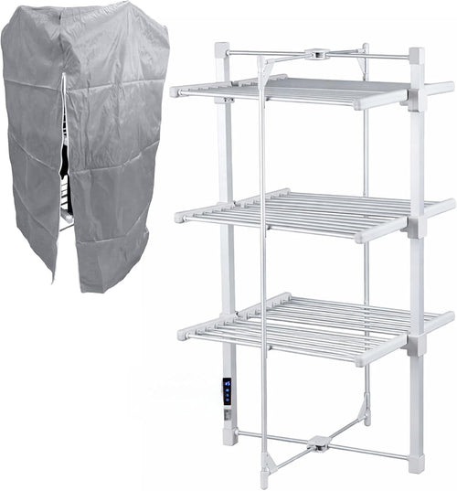 3 Tier Heated Clothes Airer Electric Dryer With Cover Touch Screen Timer
