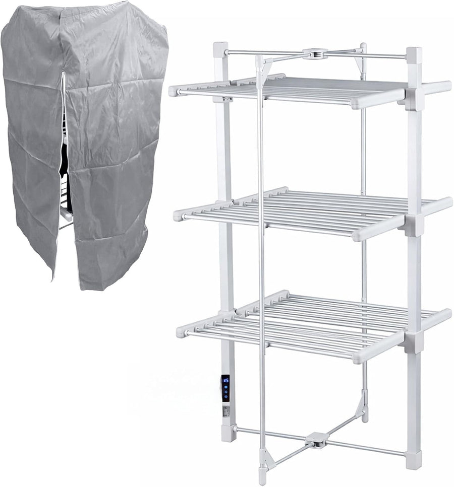 3 Tier Heated Clothes Airer Electric Dryer With Cover Touch Screen Timer