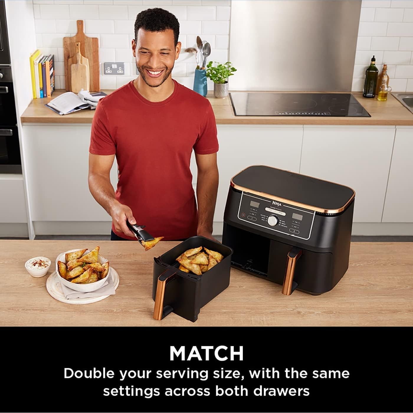 Dual Zone Air Fryer 9.5L 2 Drawer No Oil Max Crisp Roast Bake