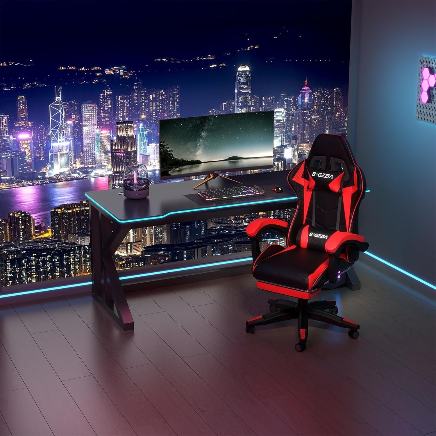 Gaming Chair High Back Recliner LED Lights Ergonomic PC Racing Swivel Red