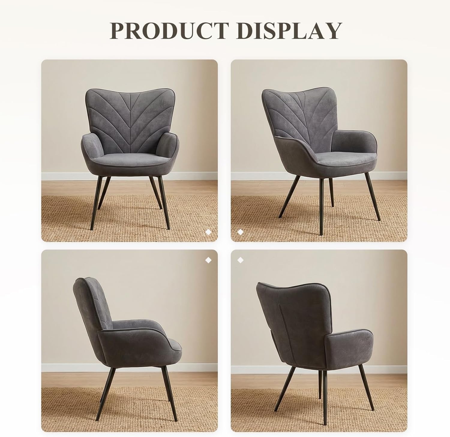 Charcoal Grey Velvet Accent Chair Wide Seat Metal Legs