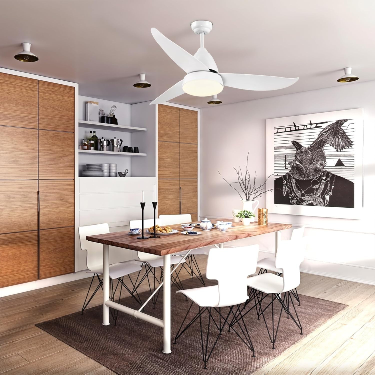 3-Blade Reversible Ceiling Fan with LED Light, 6-Speed, Remote, Timer