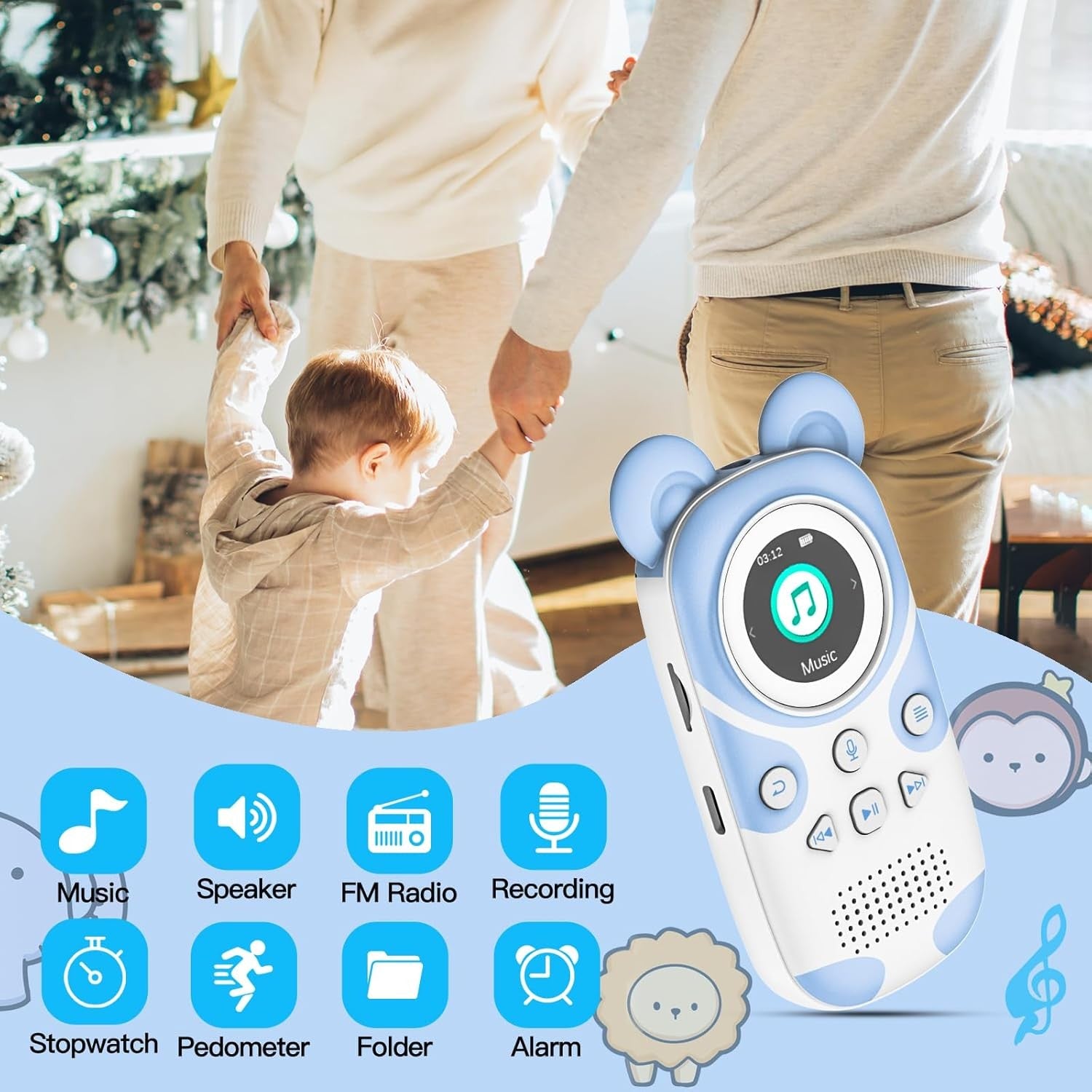 Kids MP3 Player 64GB Bluetooth 5.3 FM Speaker Alarm