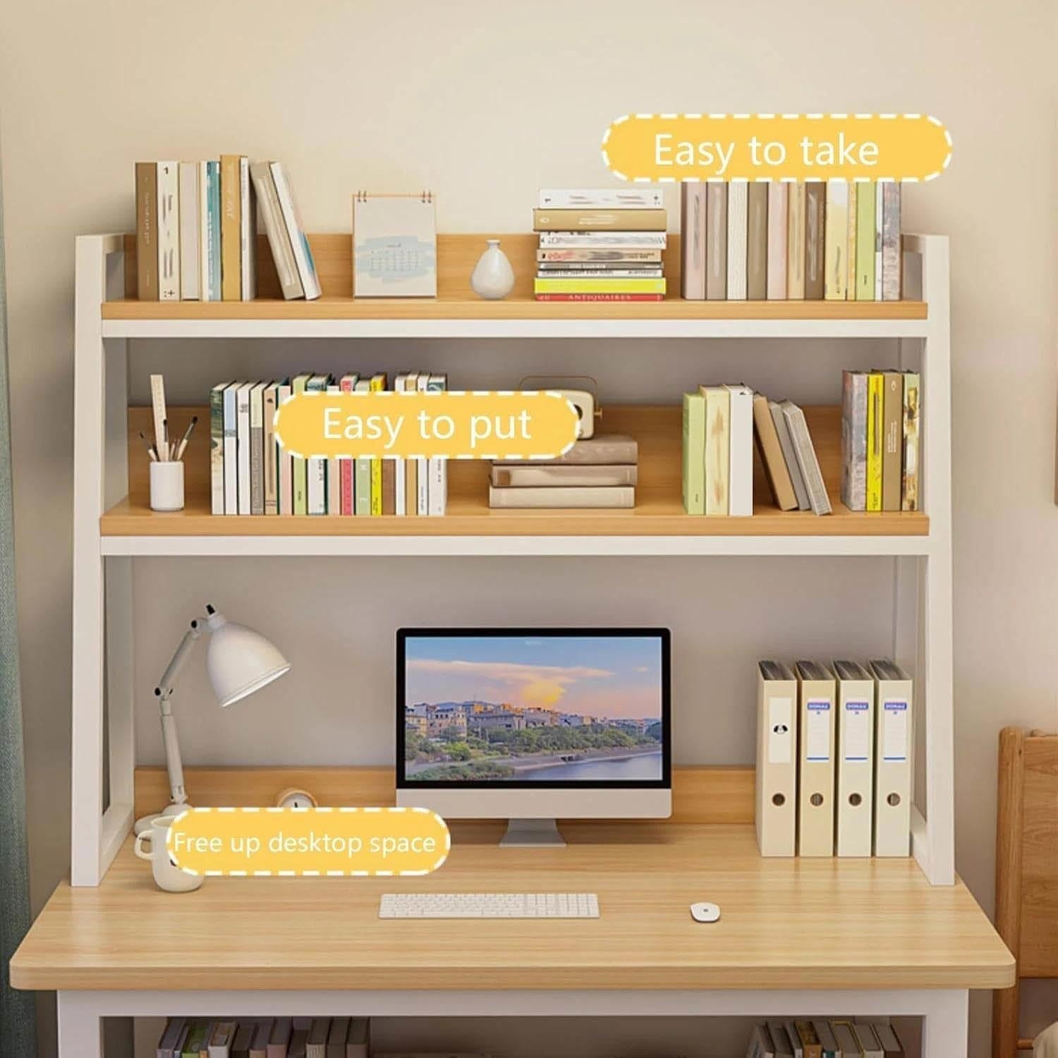 2-Tier Desktop Bookshelf Hutch Space-Saving Desk Organizer Shelf Black