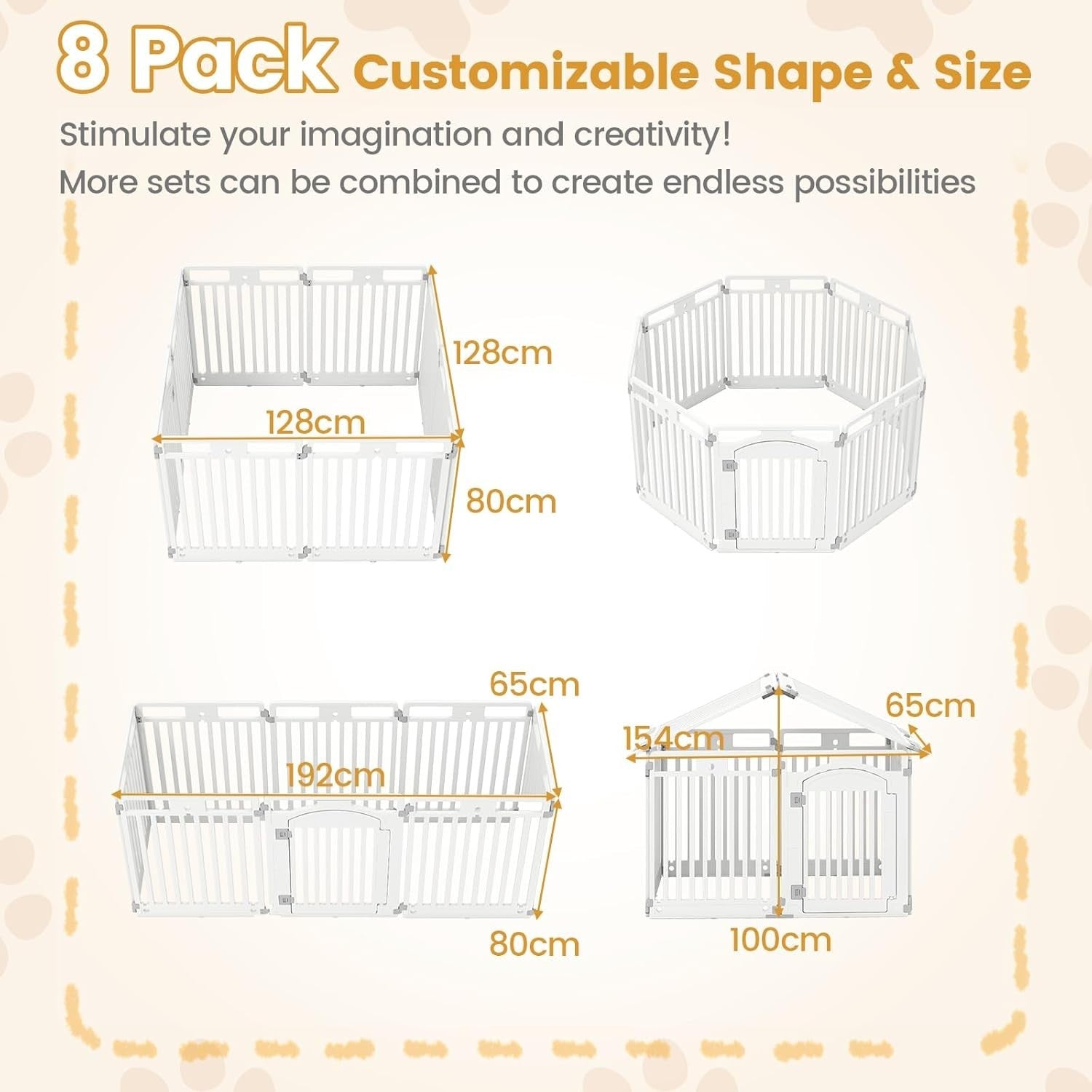 Foldable Plastic Dog Playpen with Lockable Gate Indoor Outdoor Pet Fence