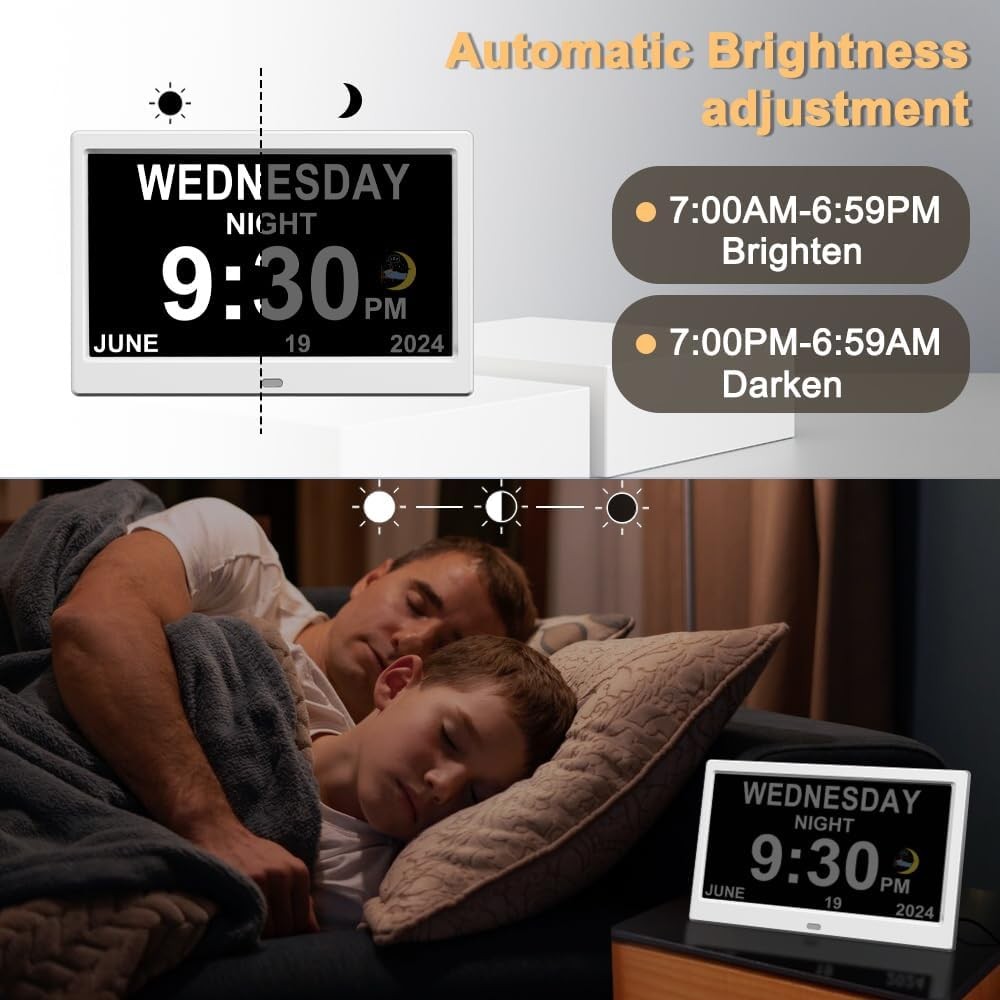10.1” Dementia Digital Clock Large Day Date Display Auto Dimming Elderly