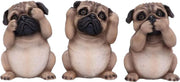 Three Wise Pug Figurines Resin 8.5cm Cute Dog Ornament Set Home Decor Gift