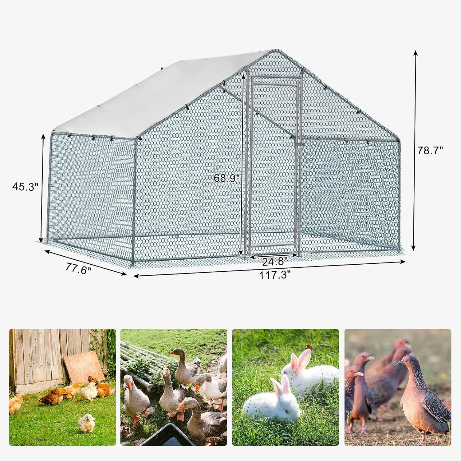 6.5x10FT Walk In Chicken Coop Run Galvanized Steel Pen