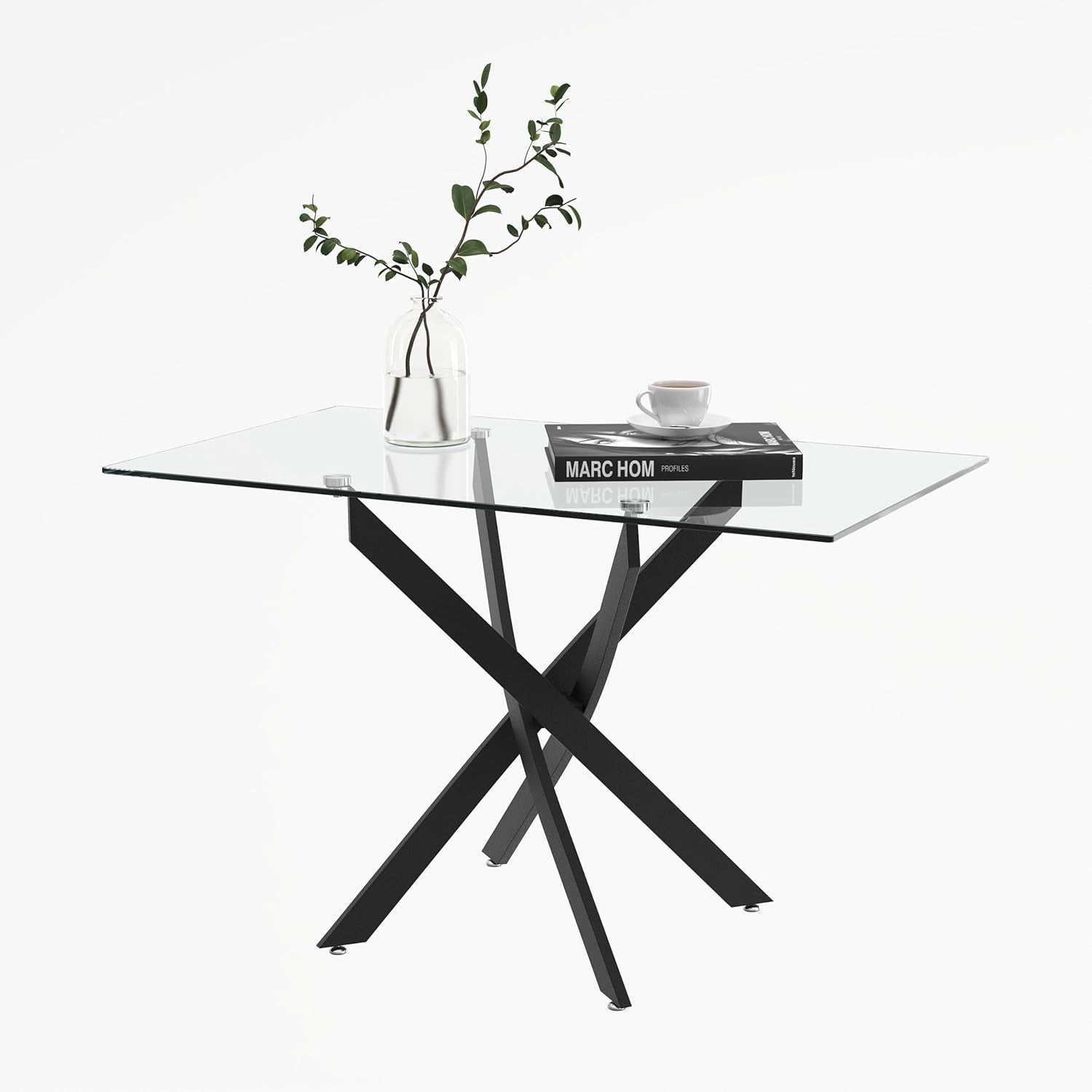 Rectangular Glass Dining Table 120x70cm 76cm Height Black Metal Legs