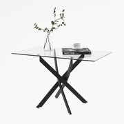 Rectangular Glass Dining Table 120x70cm 76cm Height Black Metal Legs