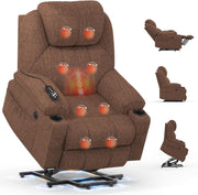 Power Lift Recliner Chair Massage Heat USB Type-C Cup Holders Fabric Brown