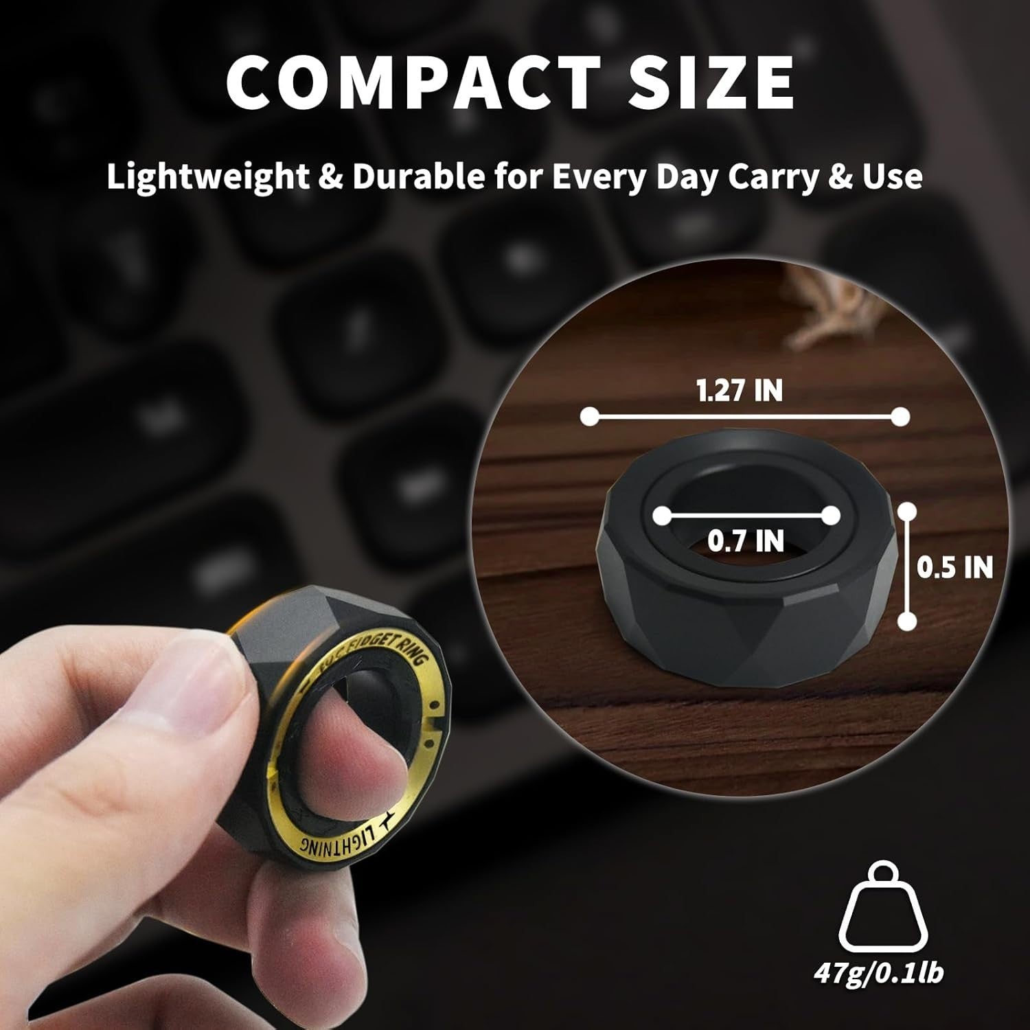 Black Fidget Ring Stainless Steel Anxiety Relief Spinner EDC