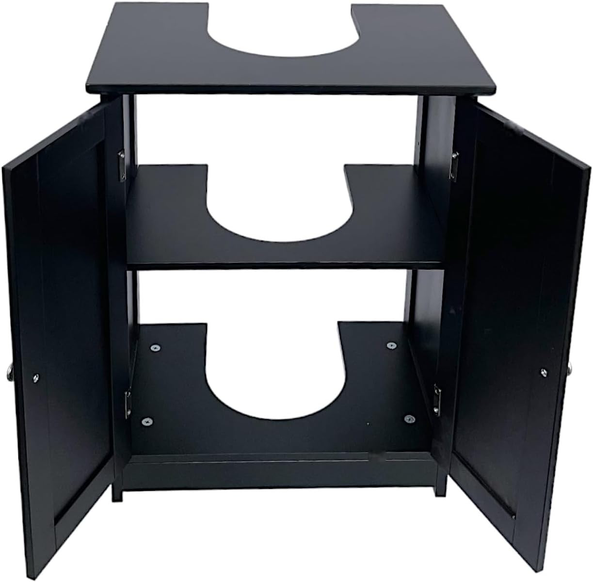 Black Under Sink Bathroom Cabinet 50x48x60cm – 2 Door Storage Unit with Shelves