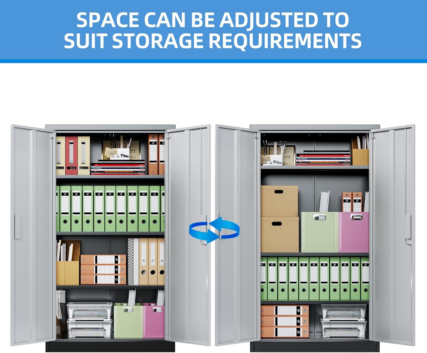 Metal Storage Cabinet 2 Door 3 Adjustable Shelves Lockable Steel Cupboard Black