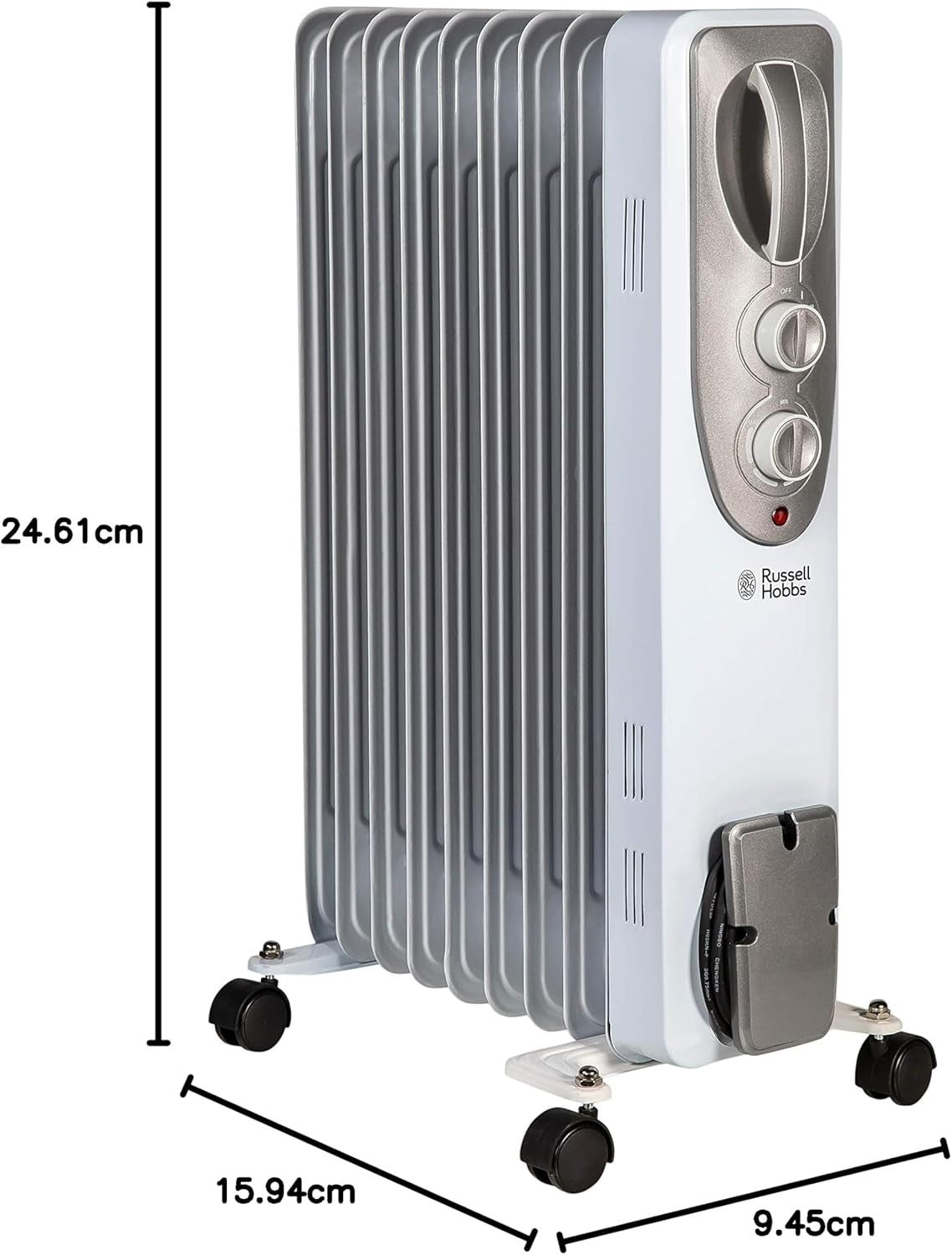 2kW Oil Filled Radiator Heater 9 Fins Portable Electric 20m² Room