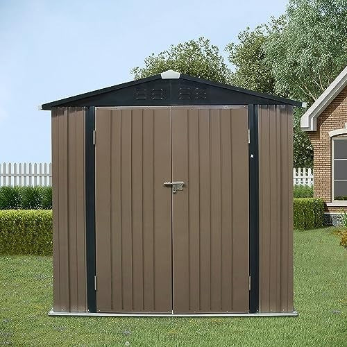 Metal Garden Storage Shed 6x4ft Waterproof Outdoor Tool Shed with Apex Roof Grey