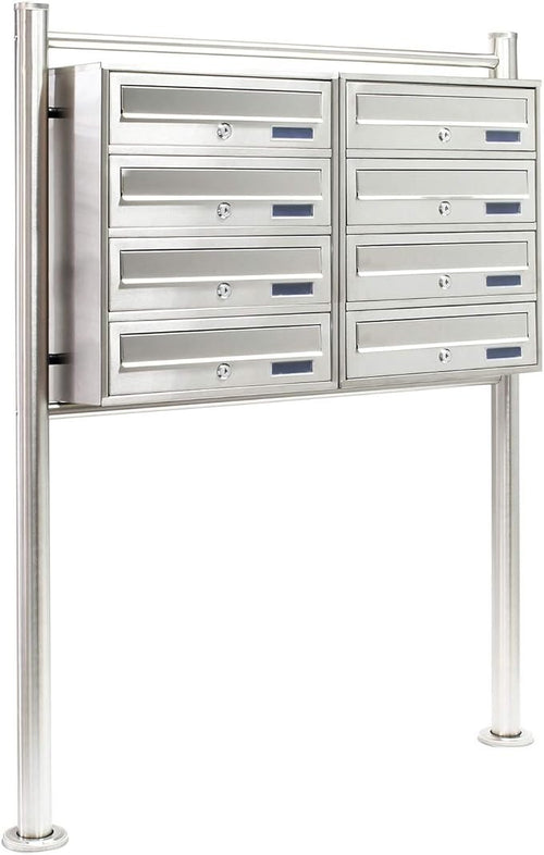 Outdoor Multi Slot Stainless Steel Letterbox Cluster 8 Mailboxes Secure Pedestal