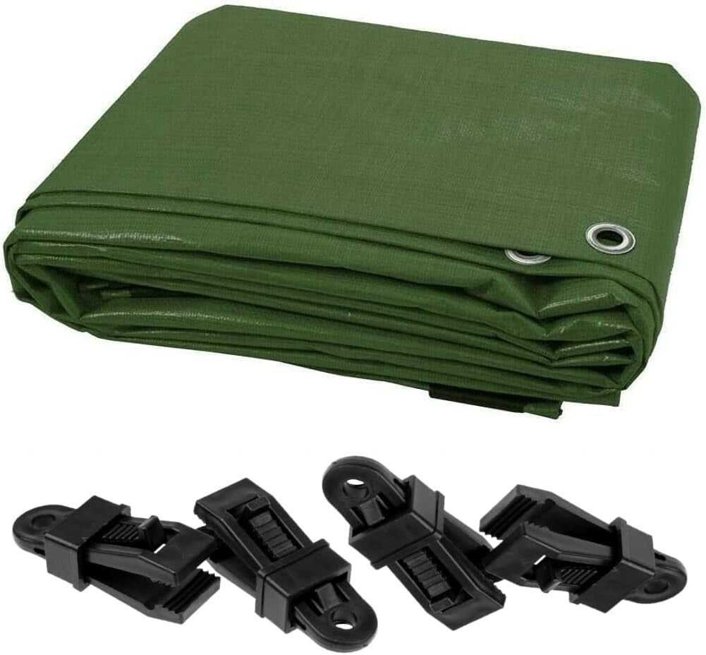 Heavy Duty Waterproof Tarpaulin 10x12m with 4 Tarp Clips – Camping, Garden