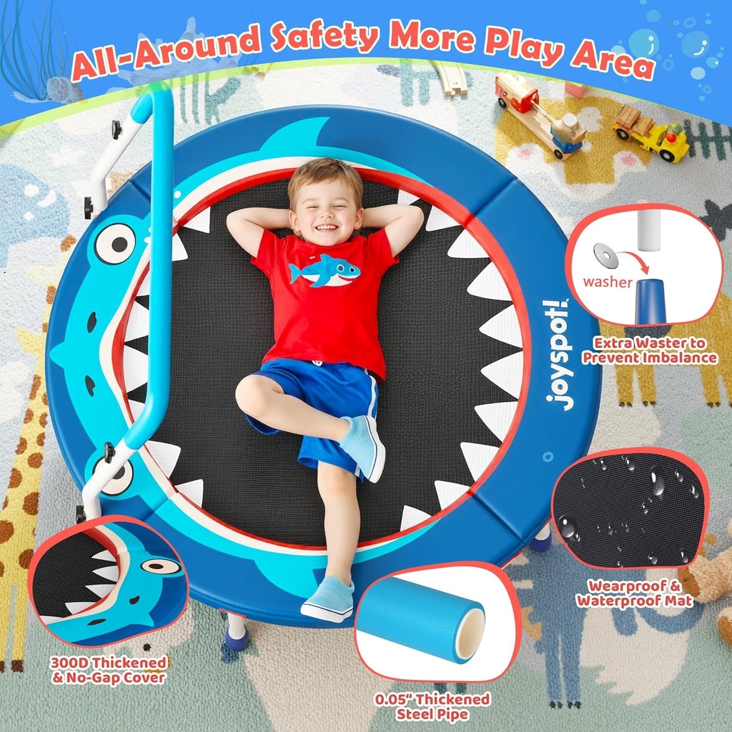 3ft Kids Trampoline Shark Design Foldable Toddler Jumper 100LB