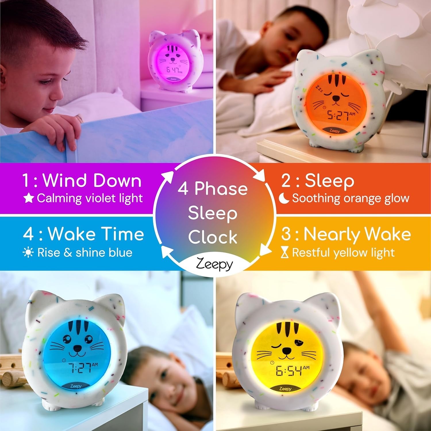 Kids Sleep Trainer Clock Night Light Alarm USB Rechargeable Drop Proof
