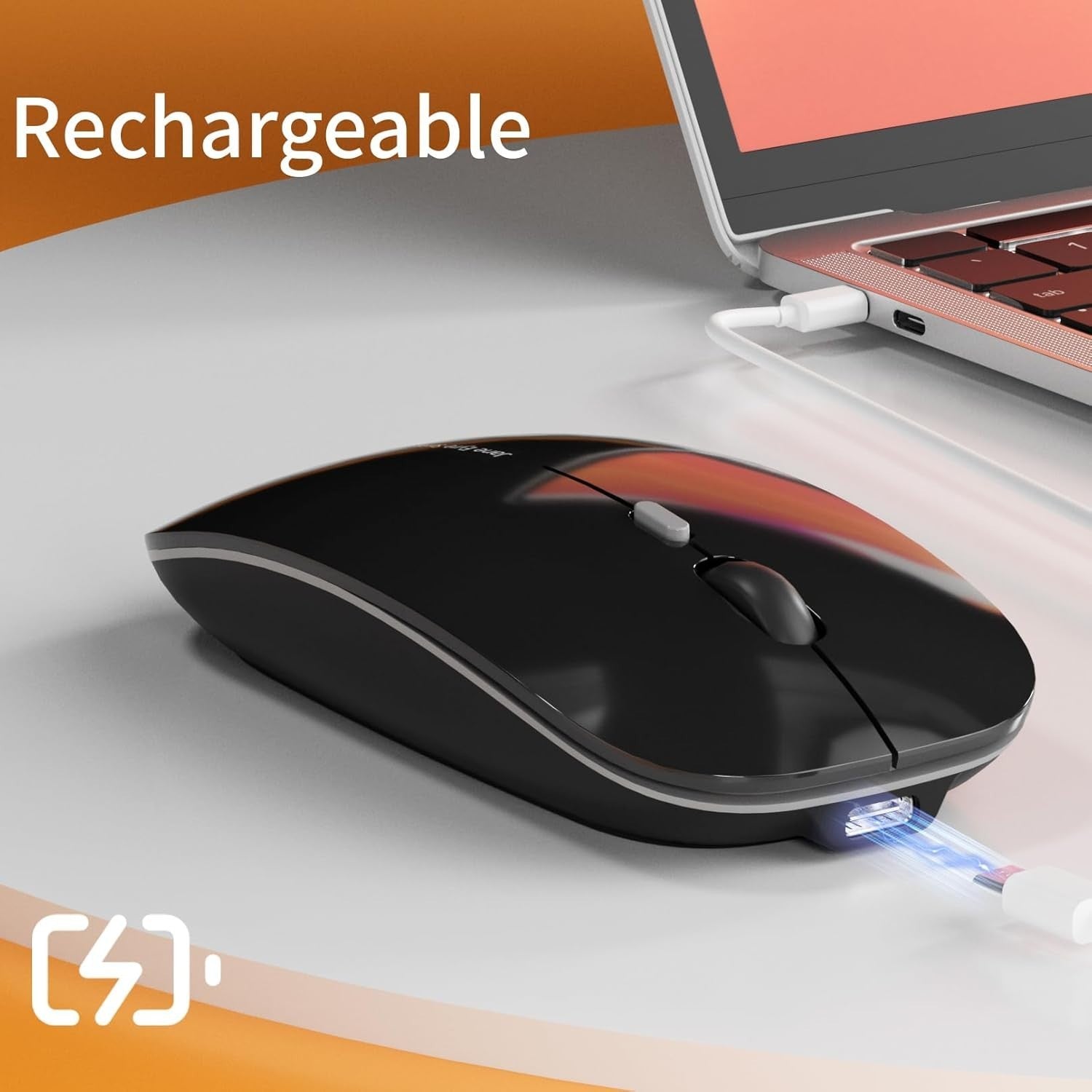 Wireless Mouse Rechargeable Silent Slim 2.4G 1600 DPI Black