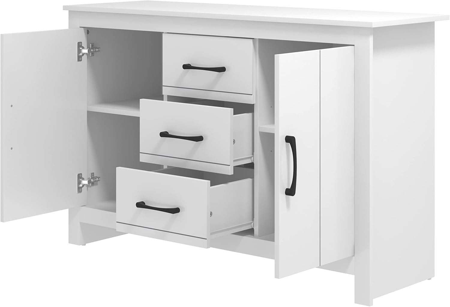 White Storage Sideboard Cabinet 2 Doors 3 Drawers Adjustable Shelves