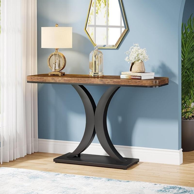 Rustic Industrial Console Table – Curved Base Entryway Table 100cm Wide