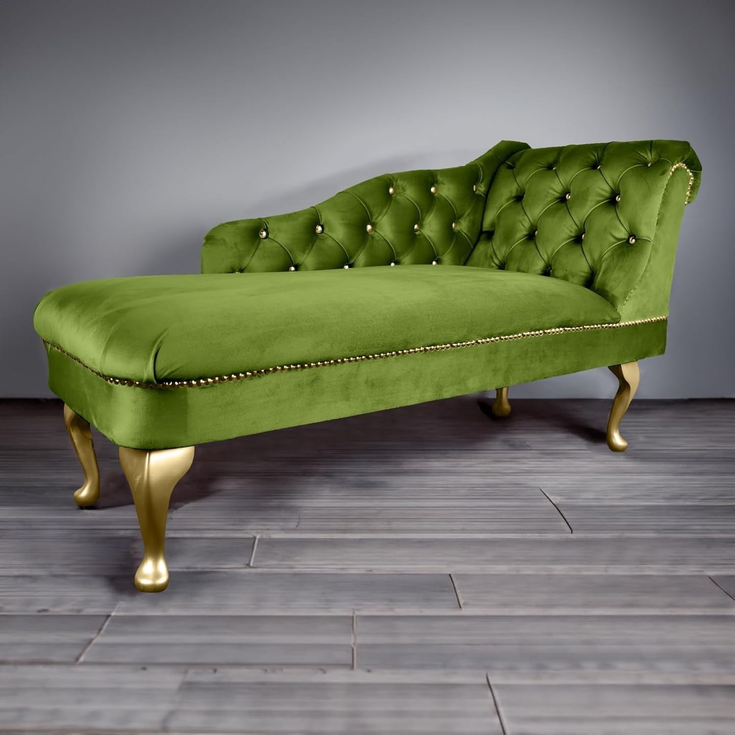 Velvet Chaise Lounge Sofa Tufted Right Hand Chair Olive Bedroom Living