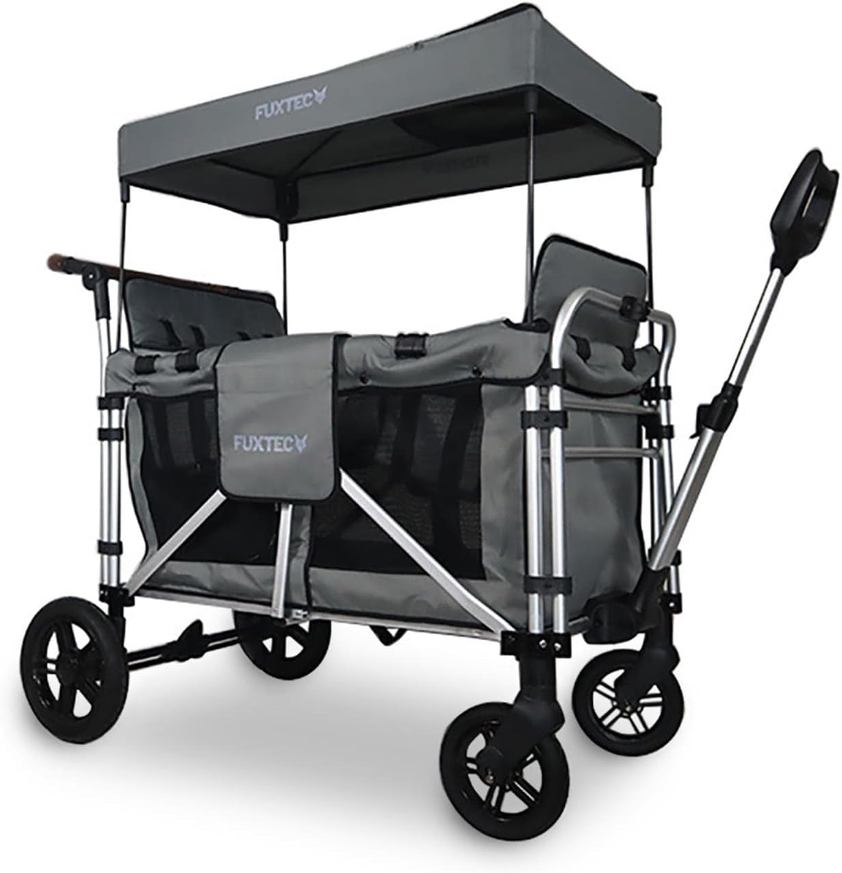 Grey XL 4-Seater All-Terrain Folding Kids Wagon with Canopy & Safety Belts