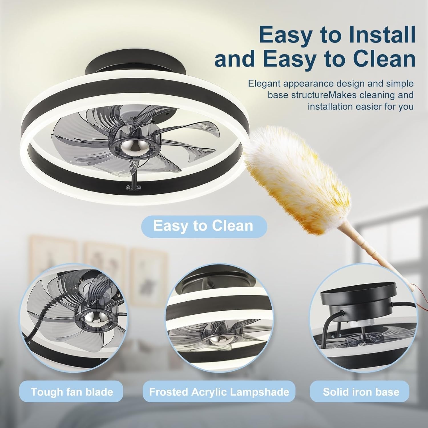 Bellanny 48CM Ceiling Fan, 6 Speeds, Dimmable LED, Reversible, Quiet Motor