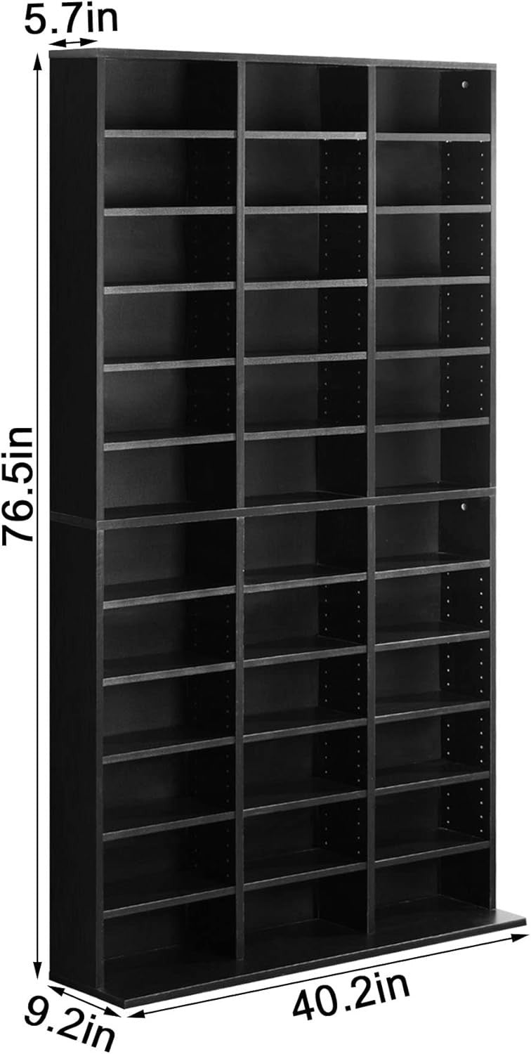 Media Storage Bookcase 1116 CD 528 DVD Adjustable Shelving Black