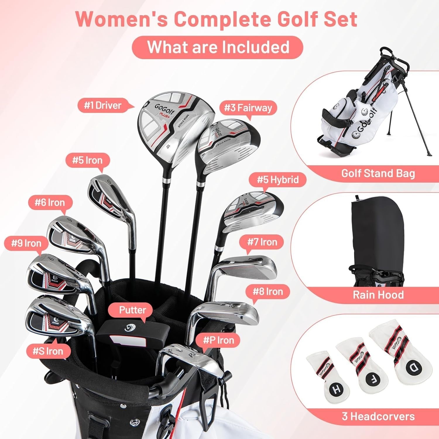 Right Hand Golf Clubs Package 12pc 460cc Driver Hybrid Irons Stand Bag