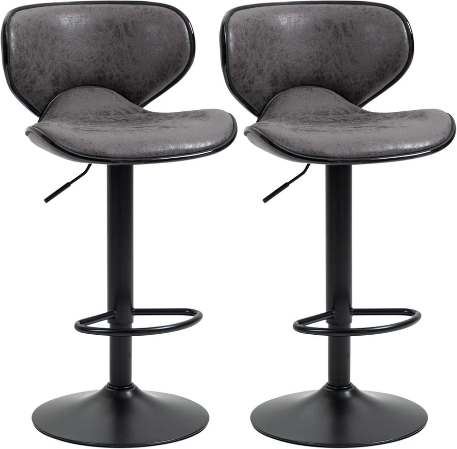 Adjustable Swivel Bar Stools Set of 2 | Dark Grey Faux Leather Breakfast Chairs
