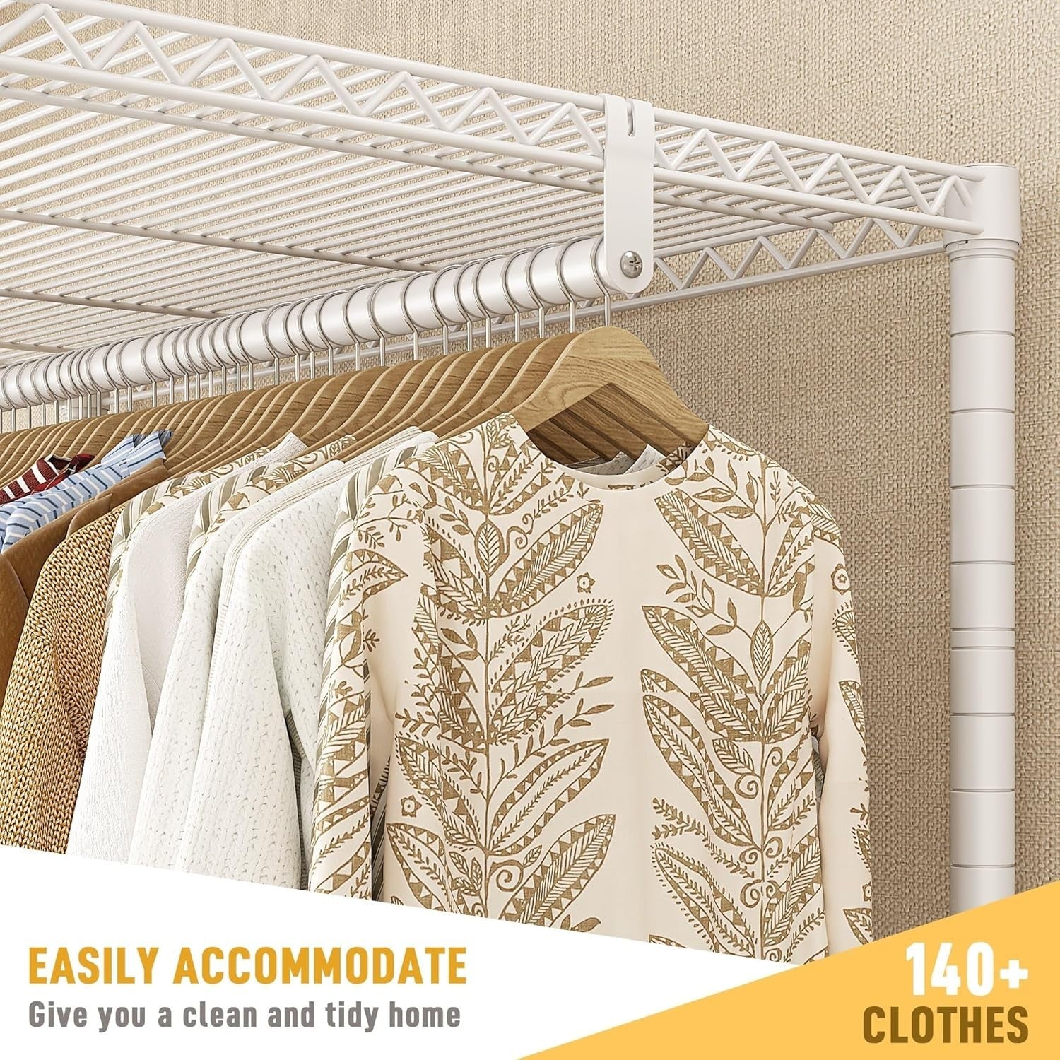Heavy Duty Clothes Rail with Wheels & Shelves – White 200cm