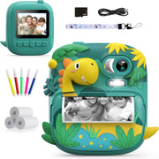 Kids Instant Print Camera 12MP 1080P HD 32GB Card Dinosaur Toy Gift